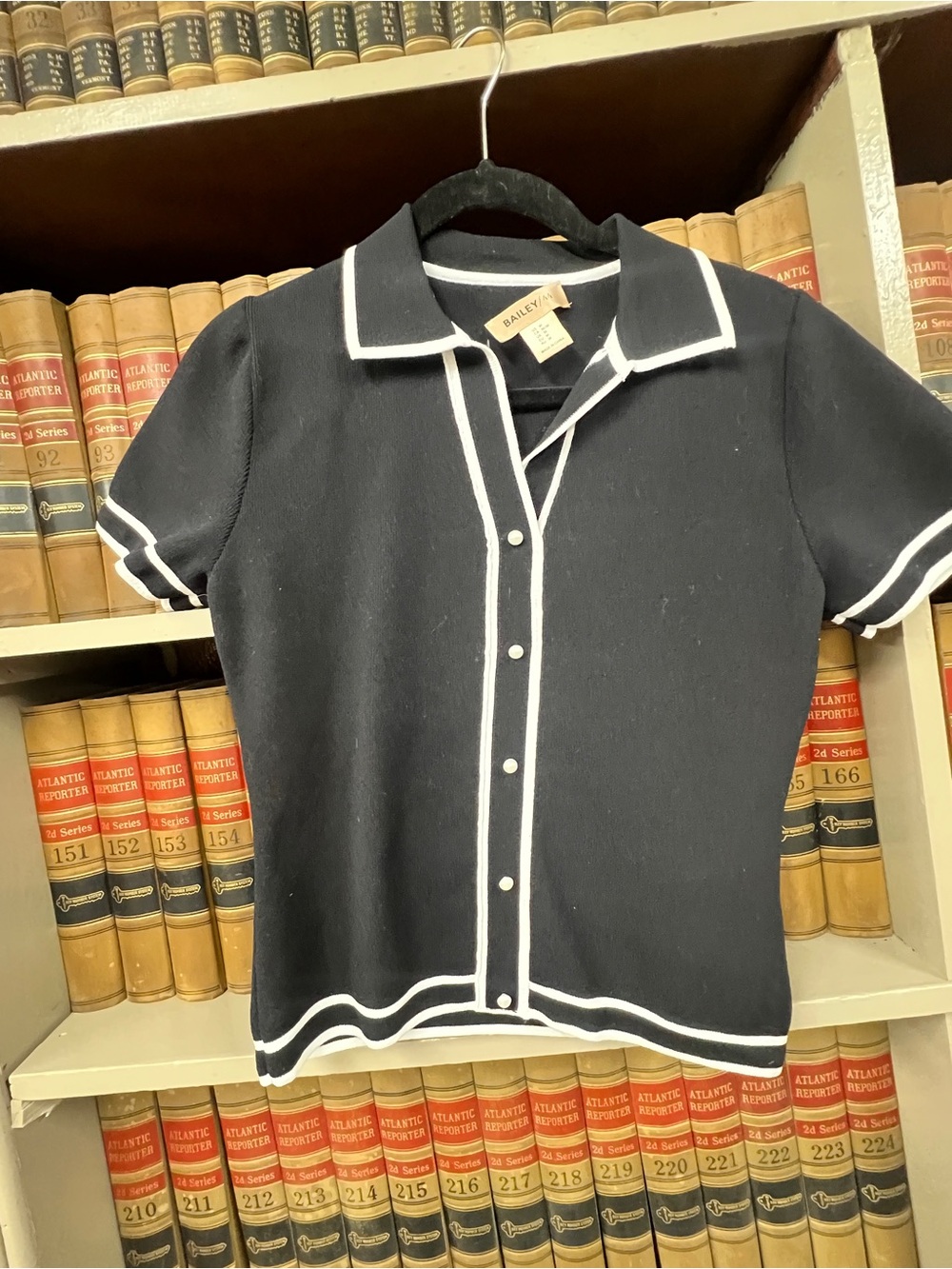 Bailey 44 Black Short Sleeve Knit Shirt with White Trim